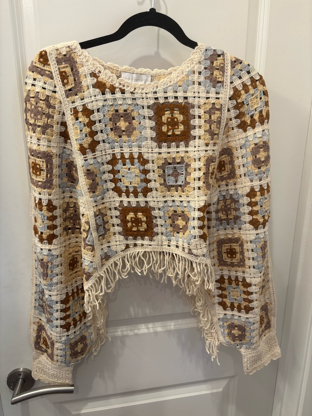 NWT House of Harlow 1960 Vintage crochet squares Poncho Shrug - OS